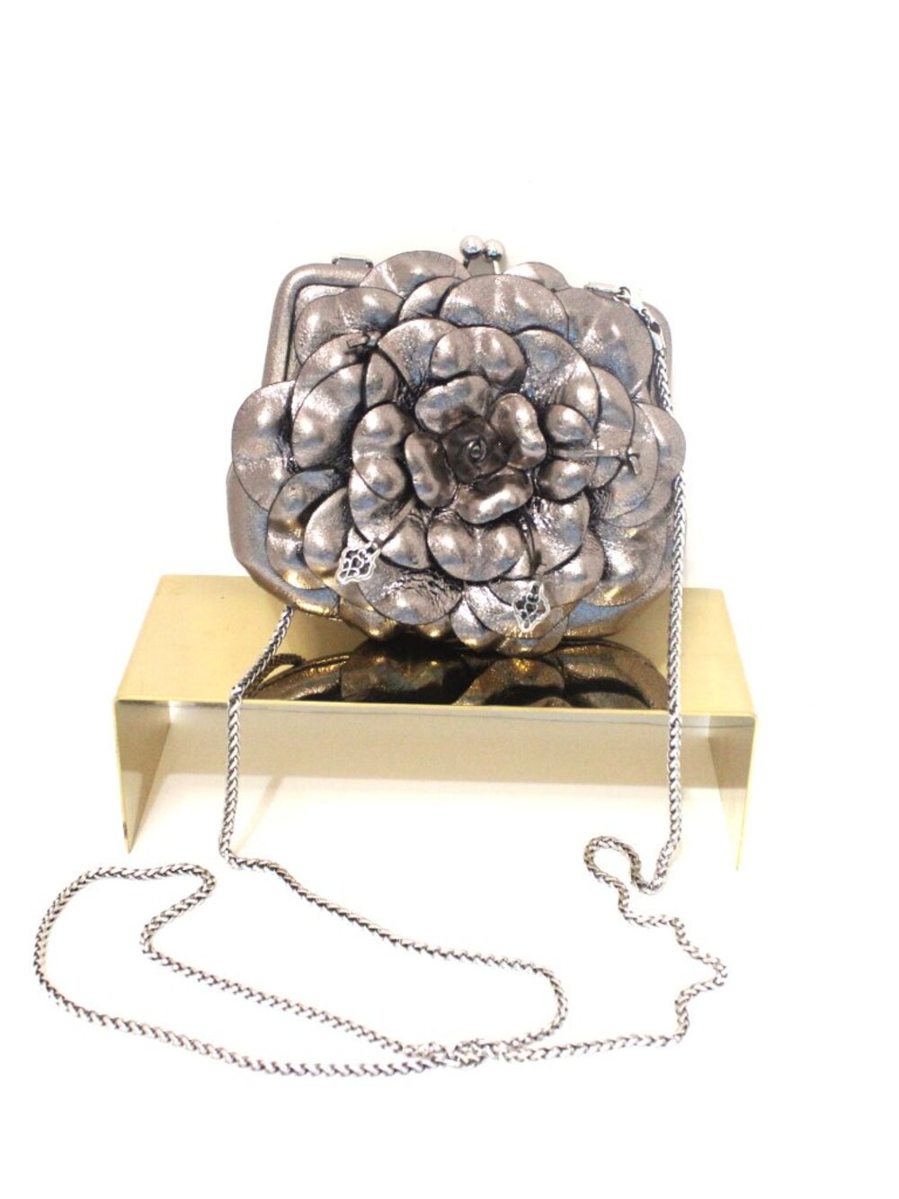 Brighton, Rosalie, 3D Pewter Leather Flower Crossbody/Clutch, Coin Purse